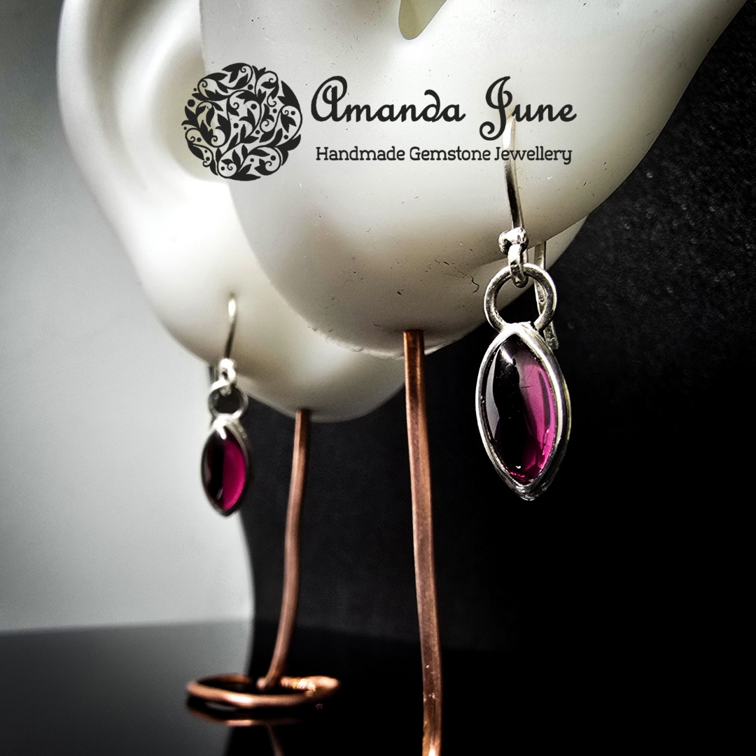 Garnet Marquis Dangle Earrings - Sterling Silver - Artisan Crafted - Natural Red Gemstone - January Birthstone