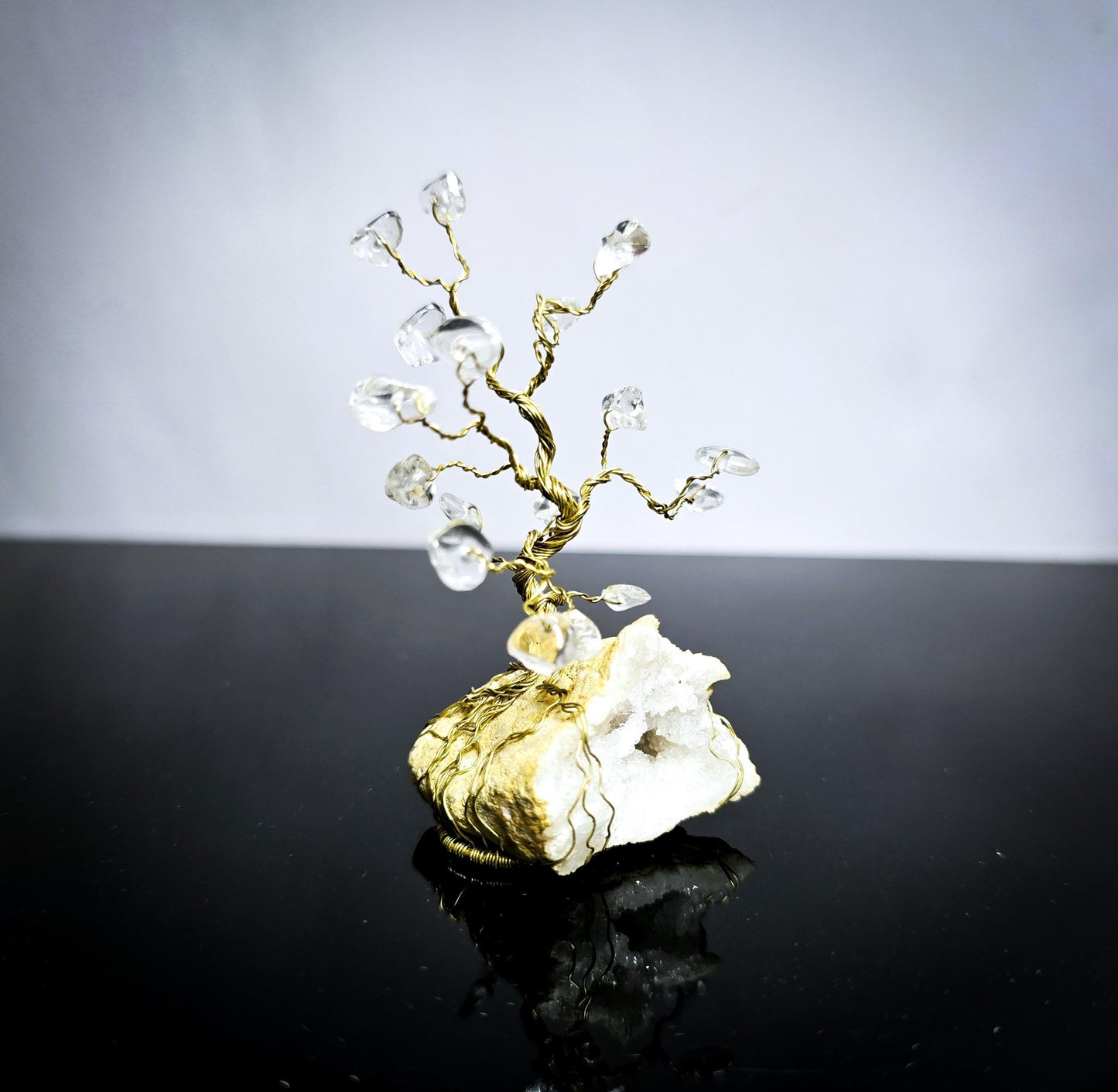 Tree of Life Quartz Geode Brass Ornament