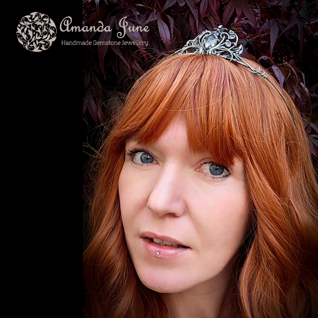 Sterling Silver Lotus Tiara With Prasiolite, Rainbow Moonstone and Rose Quartz