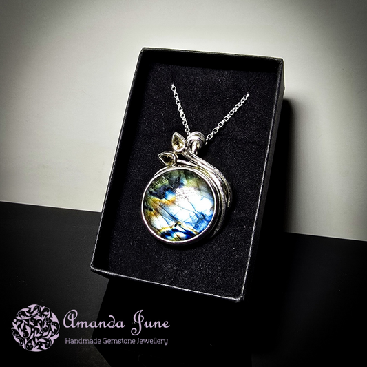 Labradorite and Citrine Leaf Pendant in Sterling Silver Nature-Inspired Gemstone Pendant