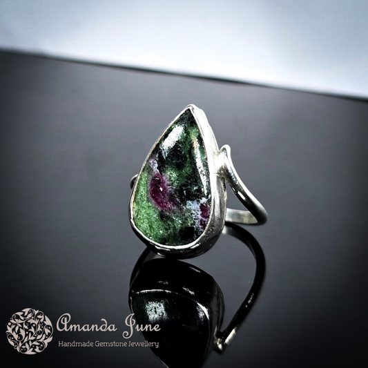 Ruby in Zoisite Gemstone Ring Handmade in Sterling Silver UK Size N 1/2