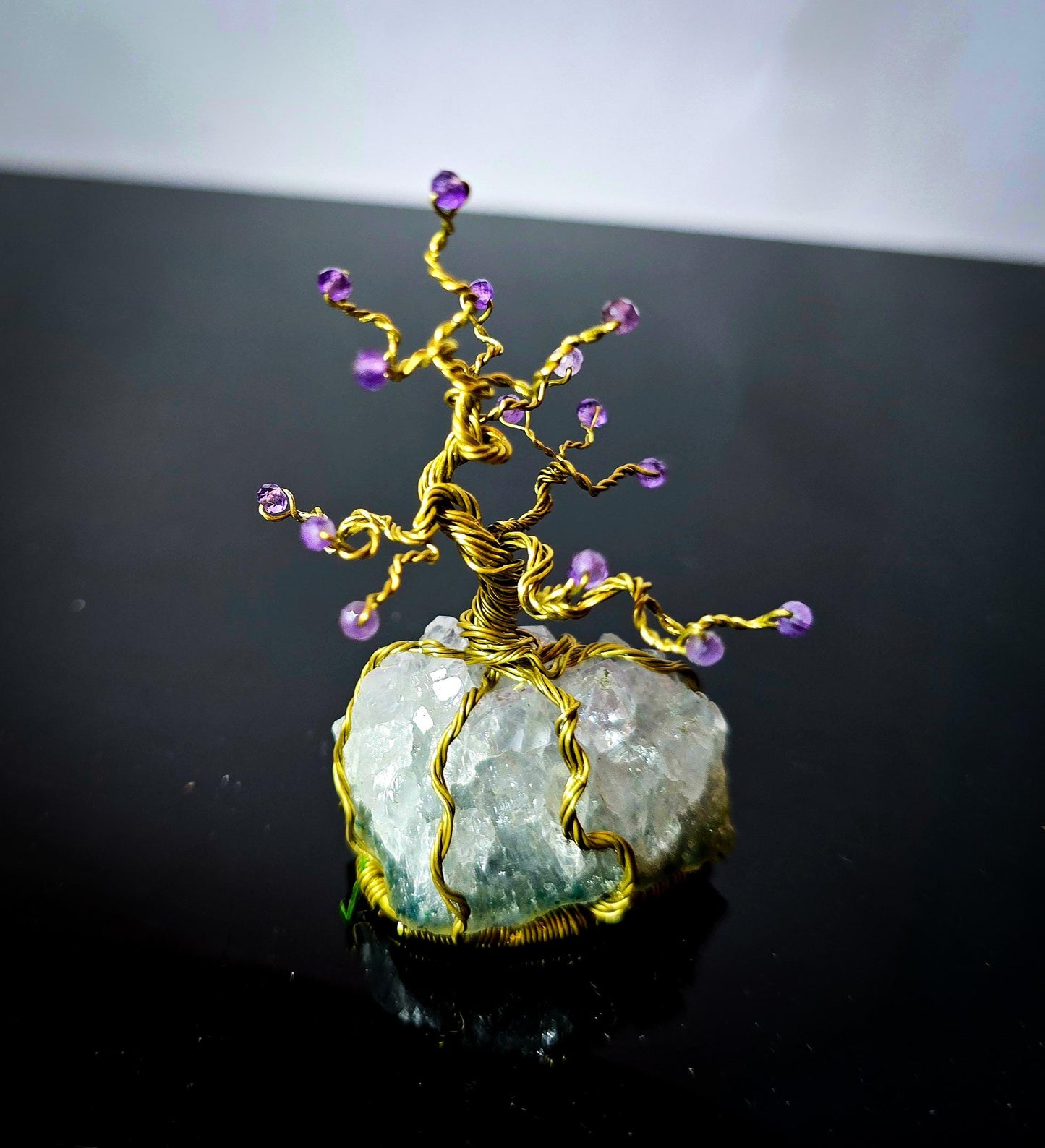 Tree of Life Ornament Amethyst Gemstone and Brass