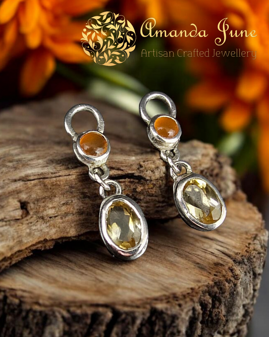 Carnelian and Citrine Charms – Sterling Silver - Natural Gemstone - November Birthstone