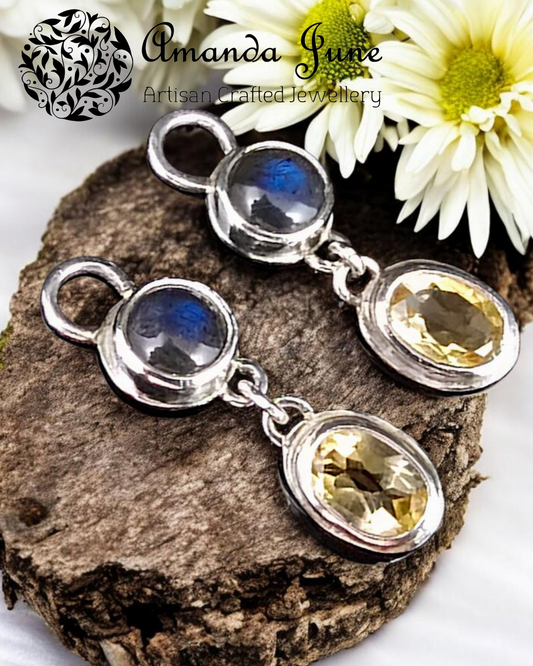 Labradorite and Citrine Charms – Sterling Silver - Natural Gemstone - November Birthstone