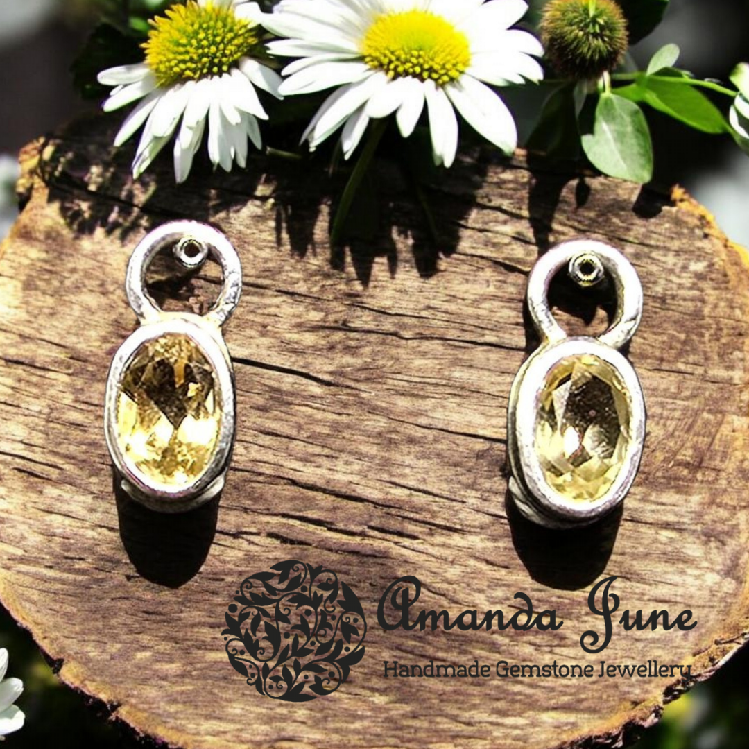1 Pair Citrine Gemstone Charms - Sterling Silver - Ear Styling for Pierced Ears - Artisan Crafted - Natural Gemstone - November Birthstone