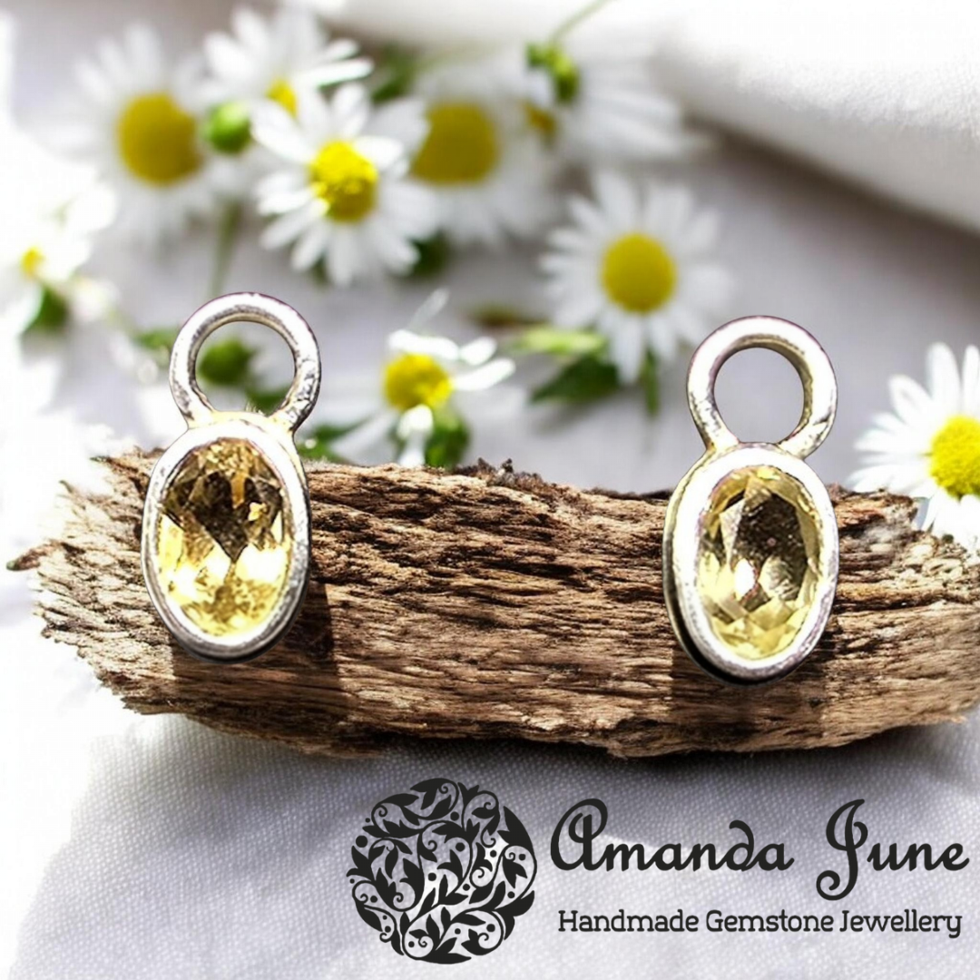 1 Pair Citrine Gemstone Charms - Sterling Silver - Ear Styling for Pierced Ears - Artisan Crafted - Natural Gemstone - November Birthstone