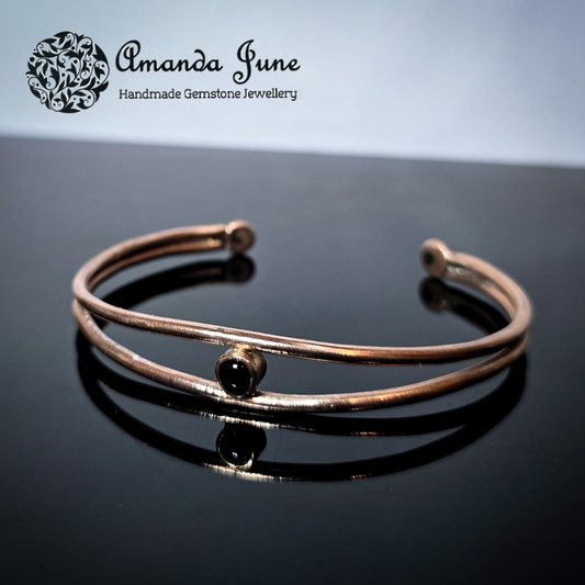 Onyx and Copper Gemstone Bangle Large Size Mens