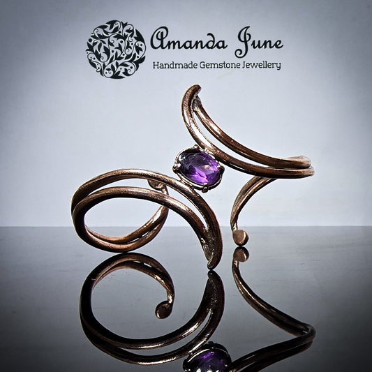 Amethyst and Copper Gemstone Unique Wave Bangle