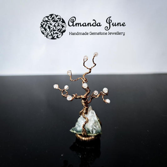 Mini Tree of Life Ornament Rose Quartz Amethyst Gemstone and Brass