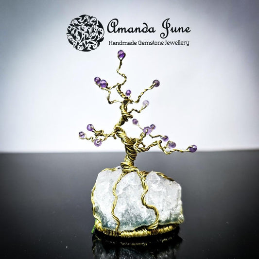 Tree of Life Ornament Amethyst Gemstone and Brass