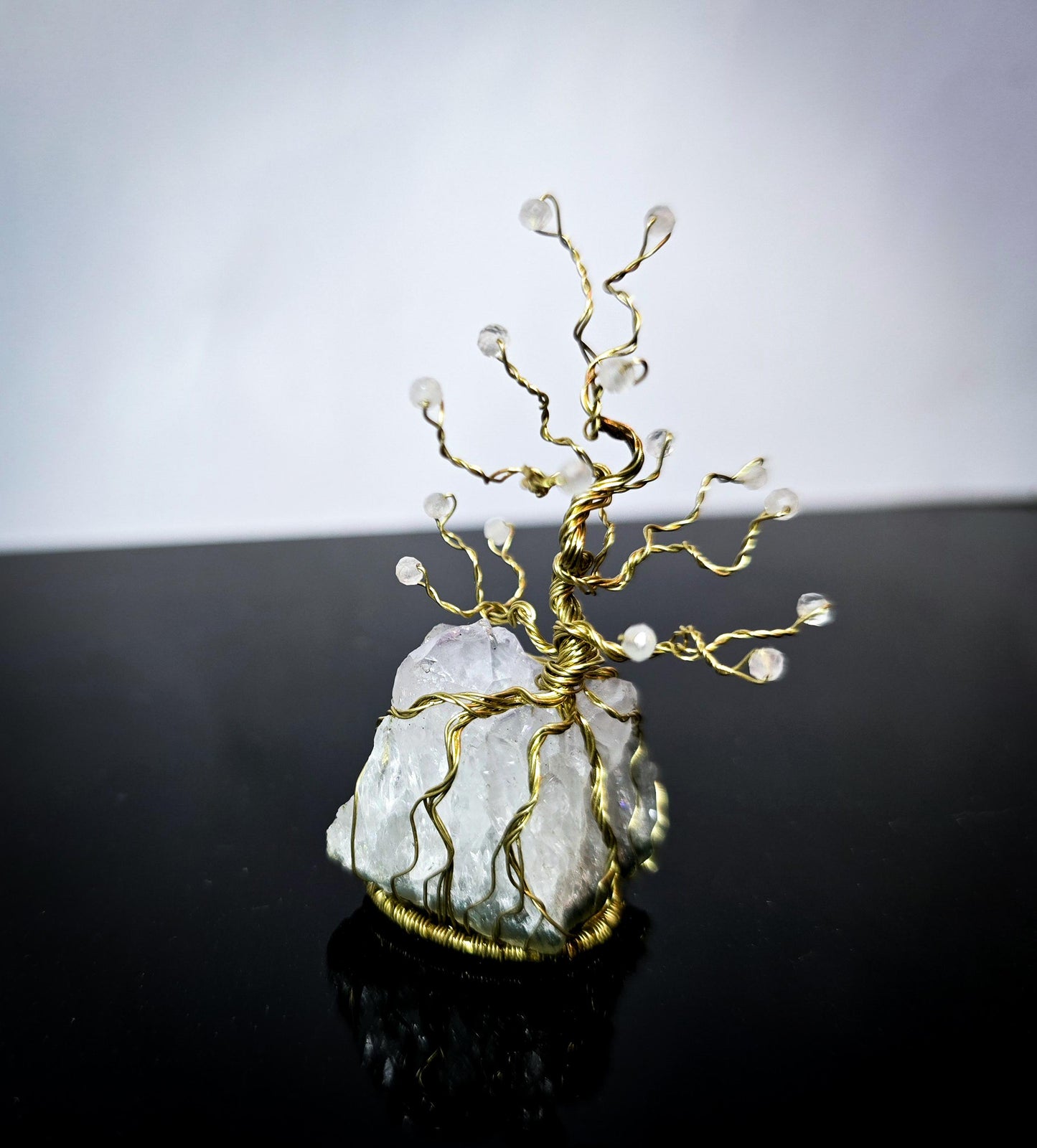 Tree of Life Ornament Rose Quartz Amethyst Gemstone and Brass