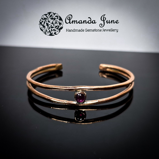 Garnet Gemstone Copper Bangle Handmade