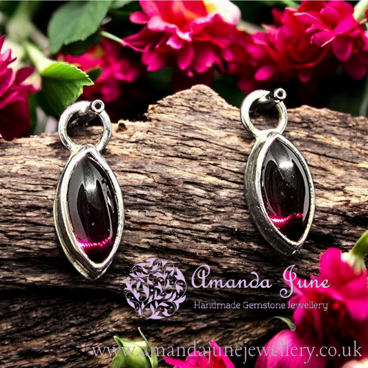 Garnet Marquis Charms - Sterling Silver - Ear Styling for Pierced Ears - Artisan Crafted - Natural Gemstone - January Birthstone