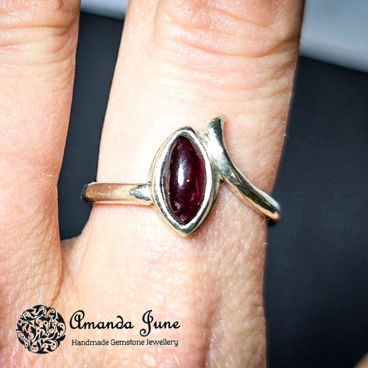 Red Garnet Gemstone Ring Handmade in Sterling Silver UK Size P