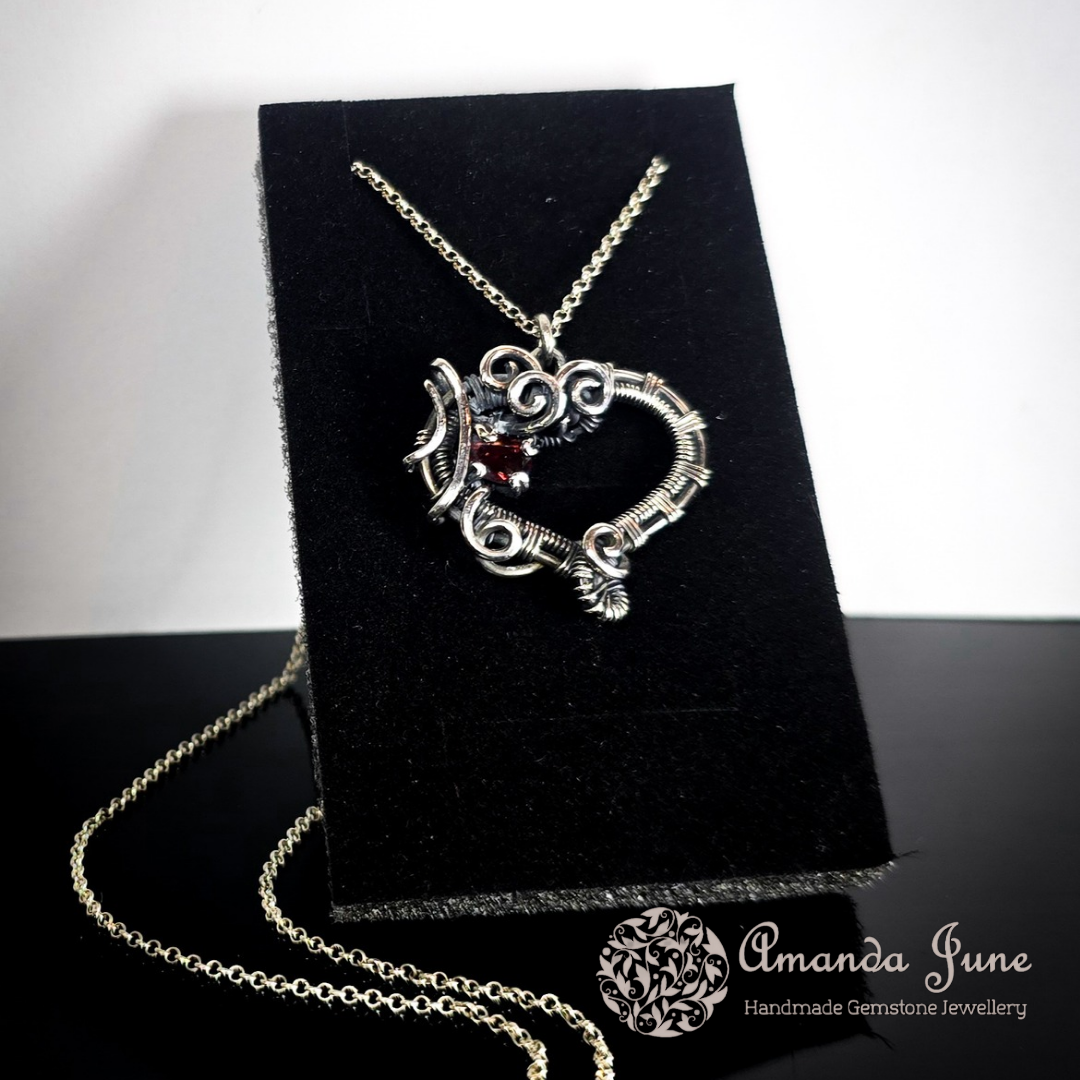 Garnet Heart Pendant in Sterling Silver