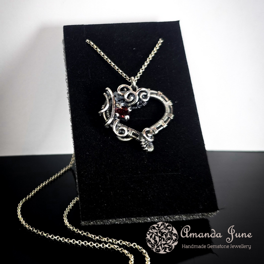 Garnet Heart Pendant in Sterling Silver