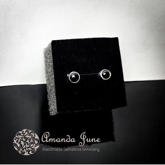 Onyx Gemstone Unisex Stud Earrings Handmade in Sterling Silver