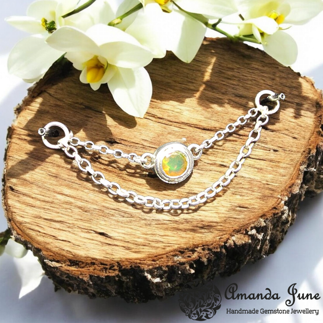 Opal Ear Chain – Sterling Silver, Artisan Crafted, Natural Gemstone Jewellery