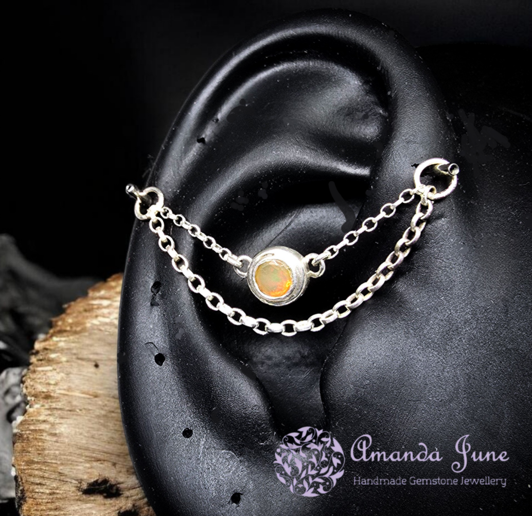 Opal Ear Chain – Sterling Silver, Artisan Crafted, Natural Gemstone Jewellery