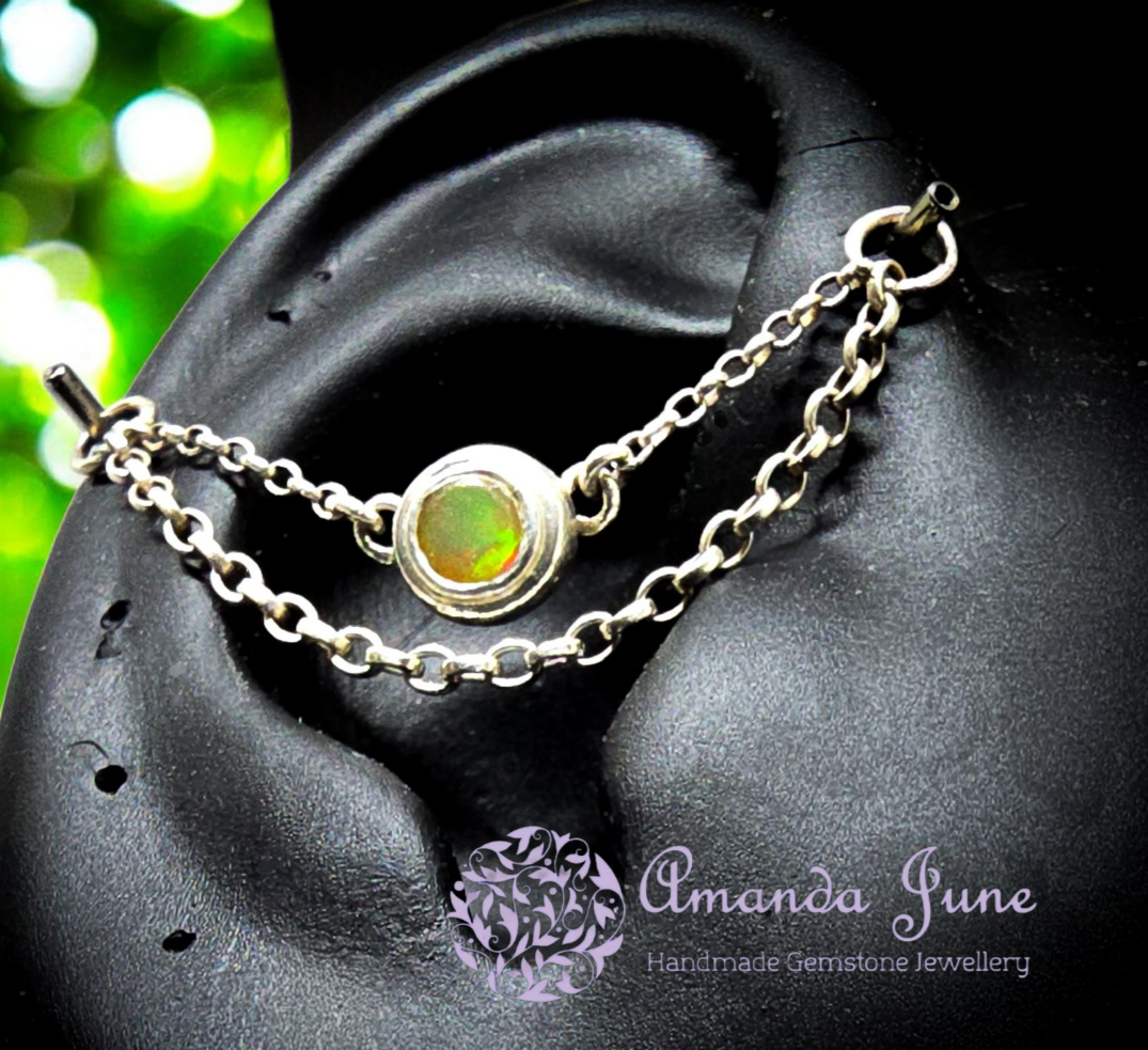 Opal Ear Chain – Sterling Silver, Artisan Crafted, Natural Gemstone Jewellery
