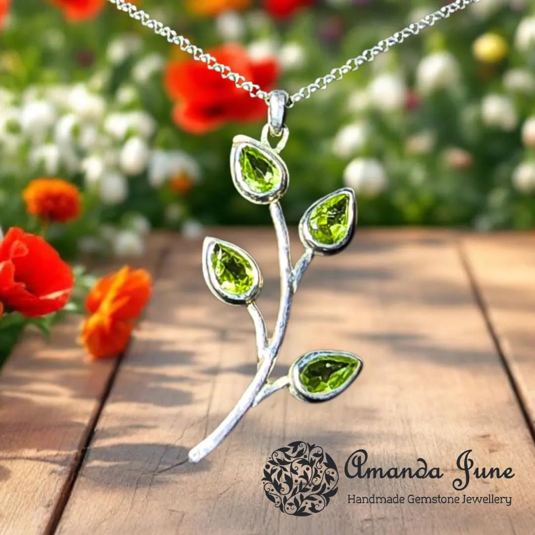 Peridot Leaf Pendant in Sterling Silver Nature-Inspired Handmade Gemstone Pendant