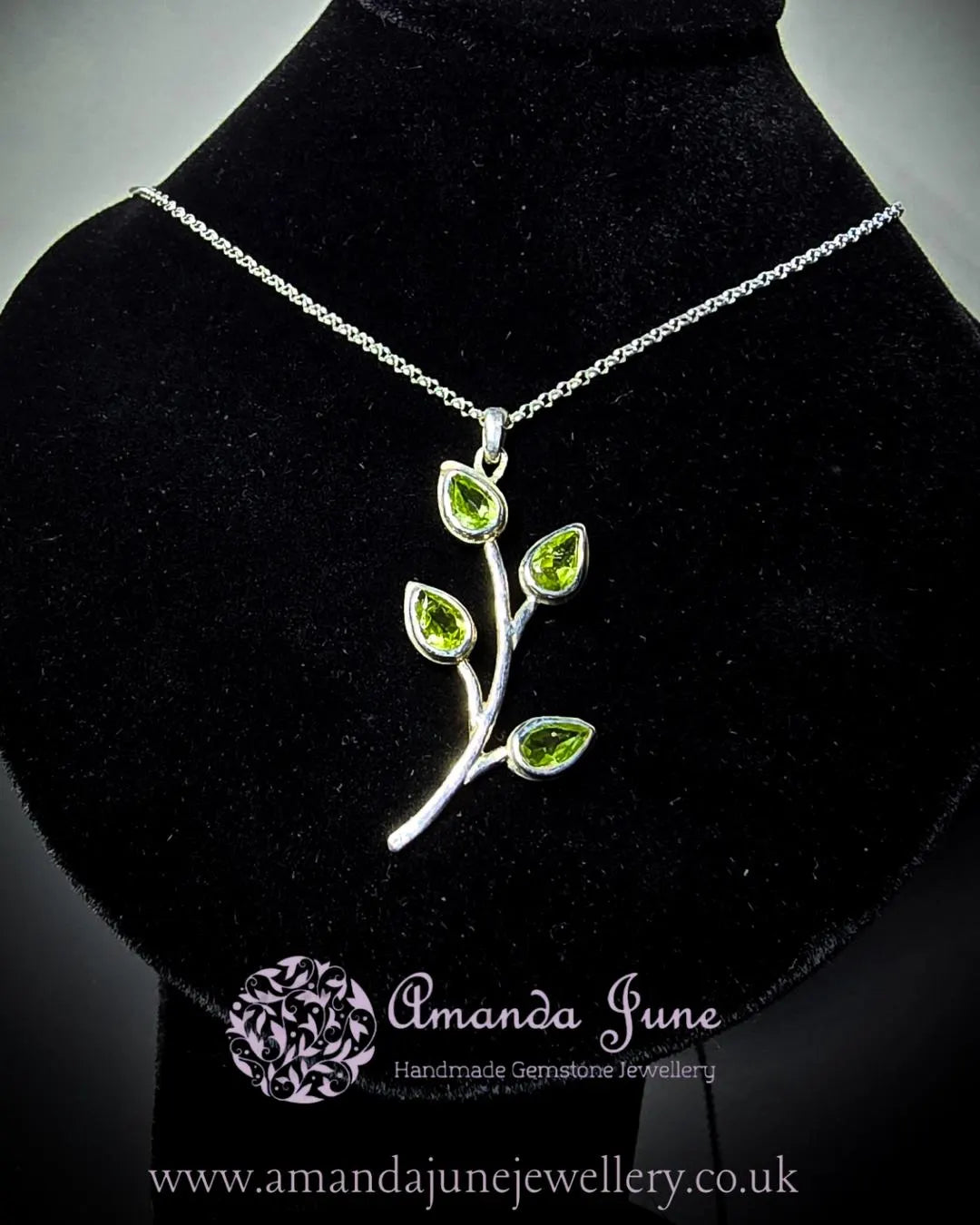 Peridot Leaf Pendant in Sterling Silver Nature-Inspired Handmade Gemstone Pendant