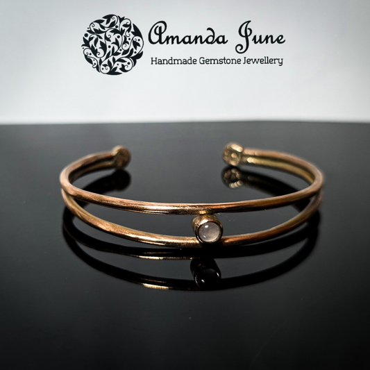 Rose Quartz and Copper Handmade Gemstone Bangle