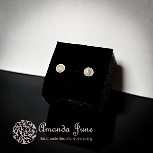 Rose Quartz Dainty Gemstone Stud Earrings Handmade in Sterling Silver