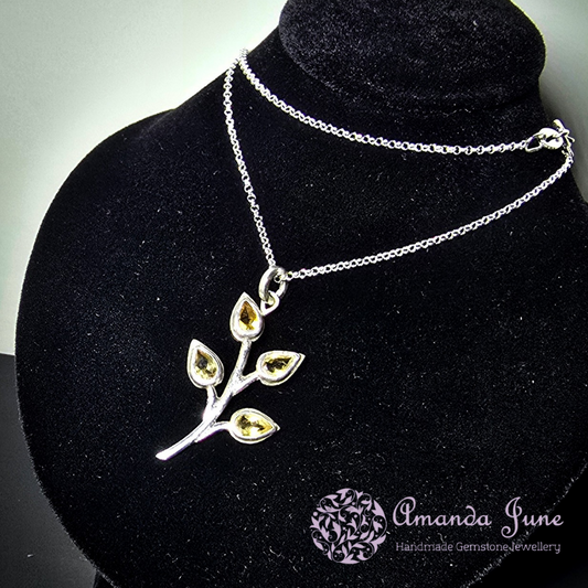 Citrine Leaf Pendant in Sterling Silver Nature-Inspired Handmade Gemstone Pendant