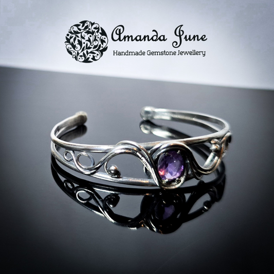 Amethyst and Sterling Silver Elven Gemstone Bangle