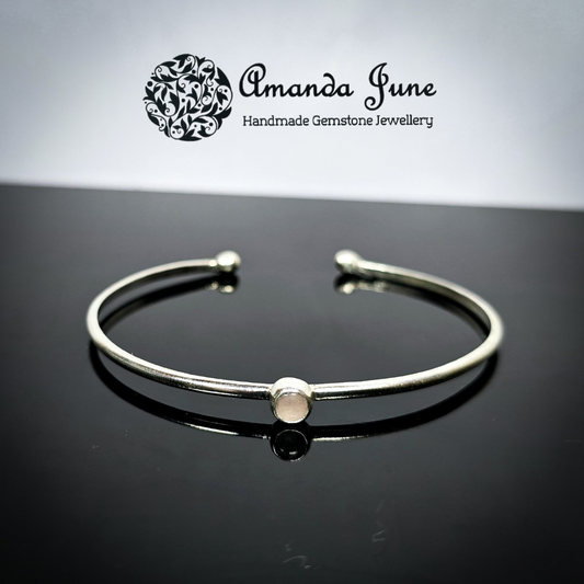 Rose Quartz and Sterling Silver Bangle Handmade