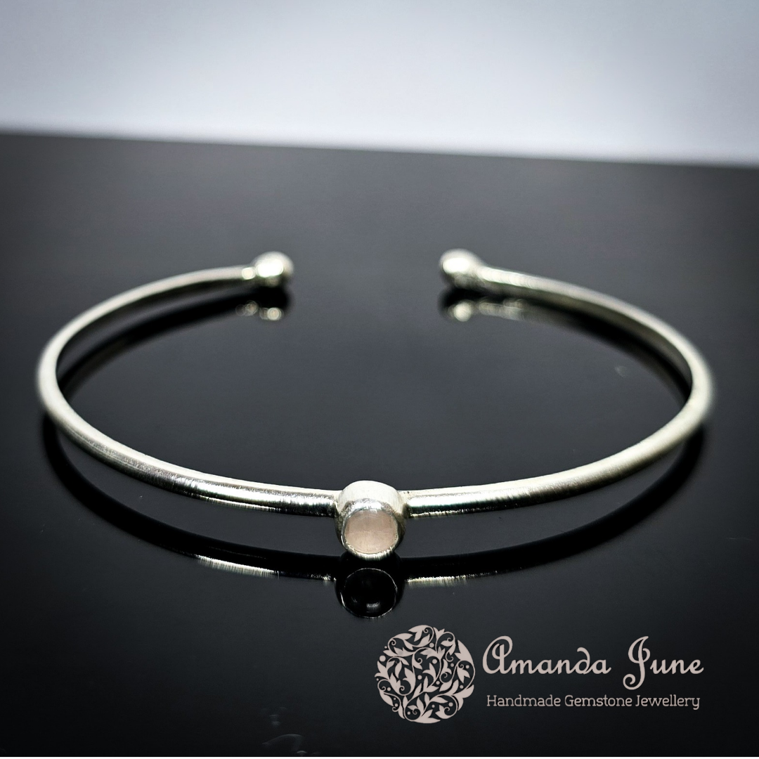 Rose Quartz and Sterling Silver Bangle Handmade