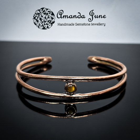 Tigers Eye Gemstone Copper Bangle Handmade