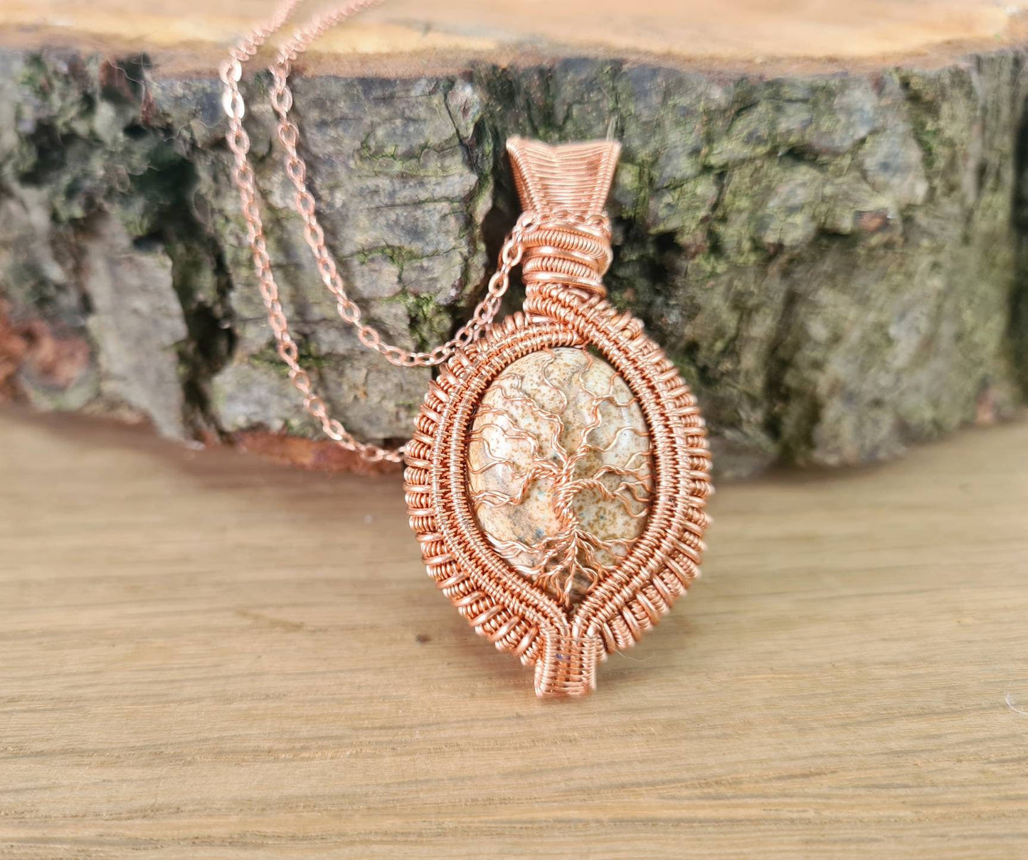 Picture Jasper Tree of Life Pendant in Copper