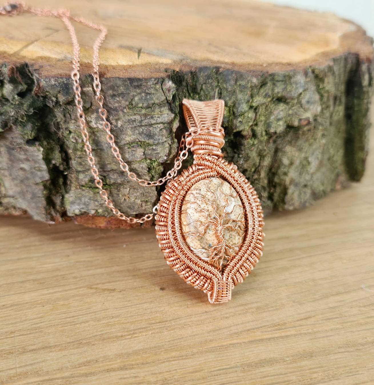 Picture Jasper Tree of Life Pendant in Copper