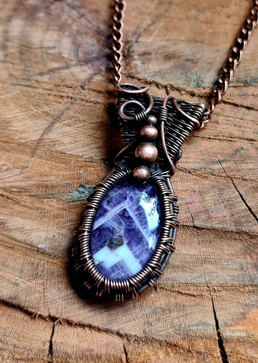Chevron Amethyst Gemstone Pendant in Copper