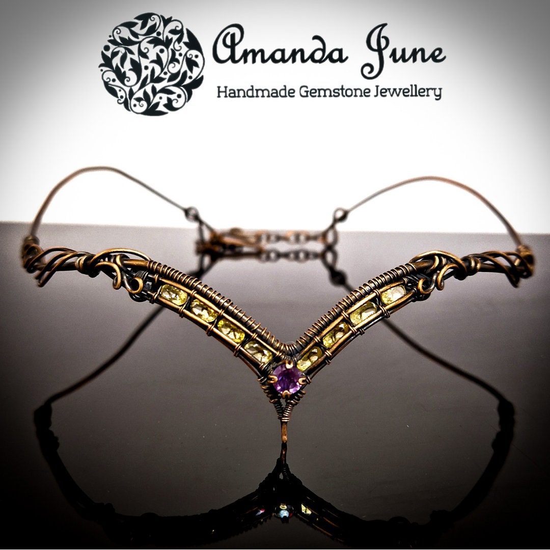 Elven Circlet/Crown Amethyst and Citrine in Copper
